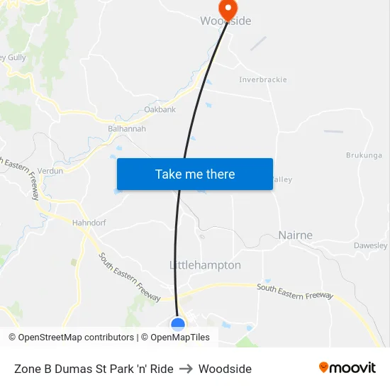 Zone B Dumas St Park 'n' Ride to Woodside map