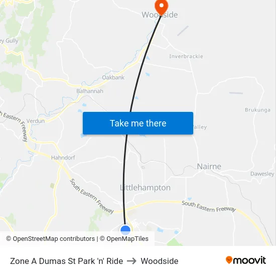 Zone A Dumas St Park 'n' Ride to Woodside map