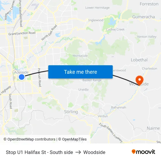 Stop U1 Halifax St - South side to Woodside map