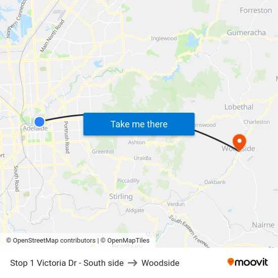 Stop 1 Victoria Dr - South side to Woodside map