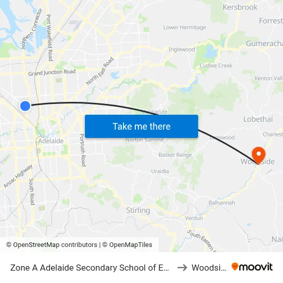 Zone A Adelaide Secondary School of English to Woodside map