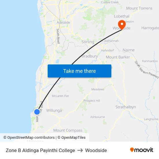 Zone B Aldinga Payinthi College to Woodside map