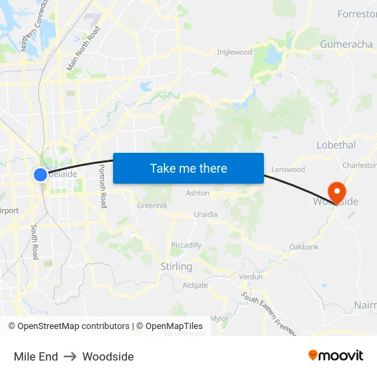 Mile End to Woodside map