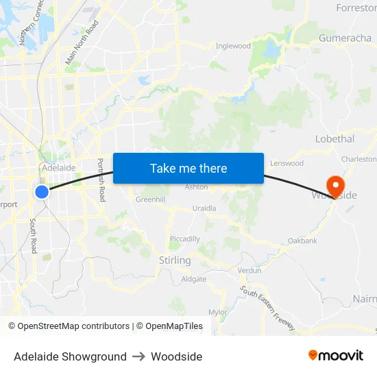 Adelaide Showground to Woodside map