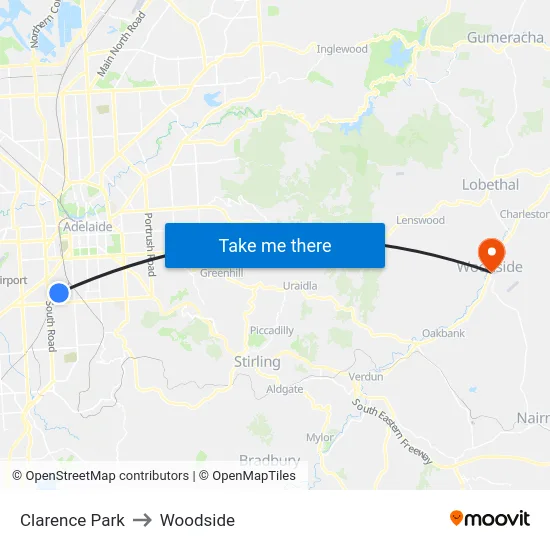 Clarence Park to Woodside map