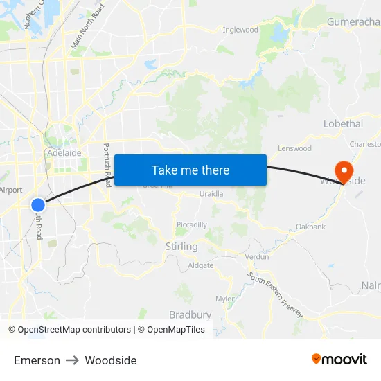 Emerson to Woodside map