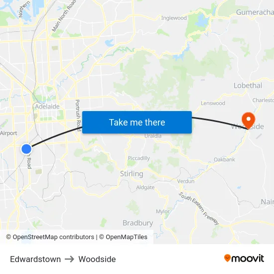 Edwardstown to Woodside map