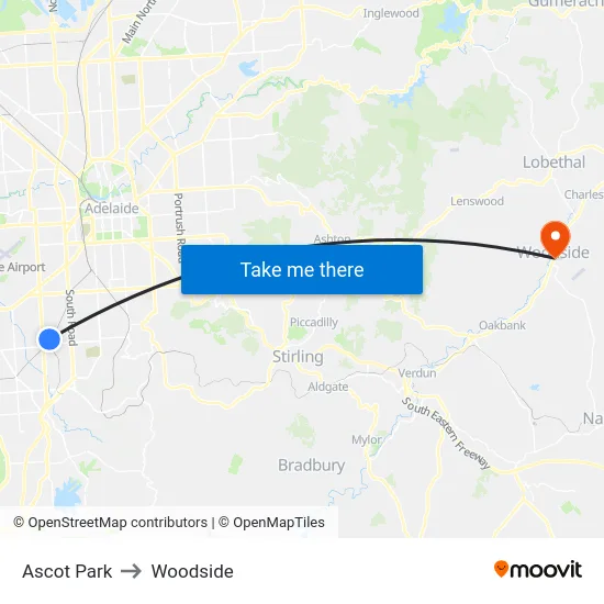 Ascot Park to Woodside map