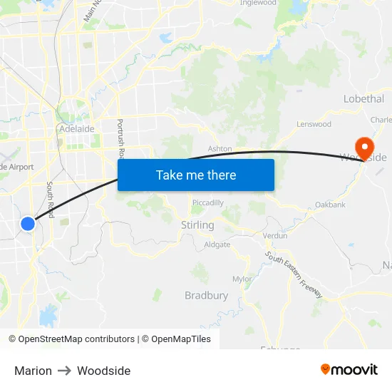 Marion to Woodside map