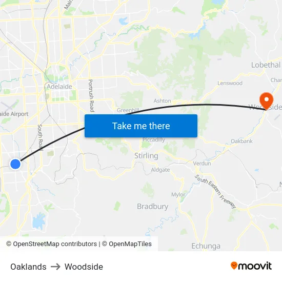 Oaklands to Woodside map