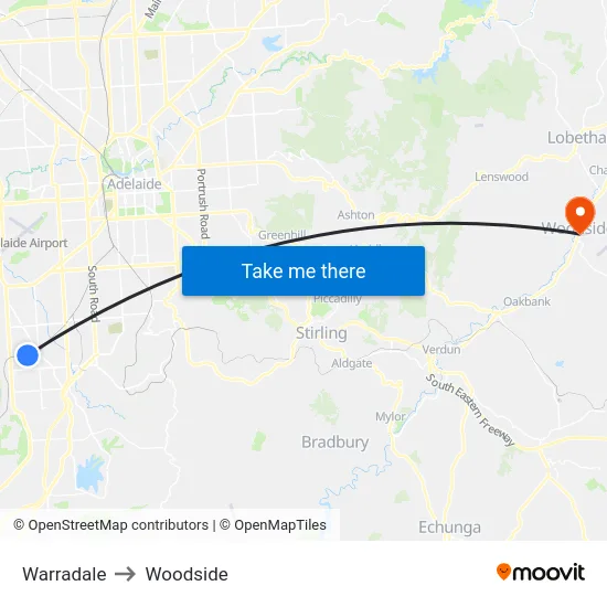 Warradale to Woodside map
