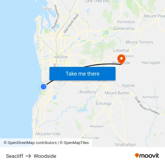Seacliff to Woodside map