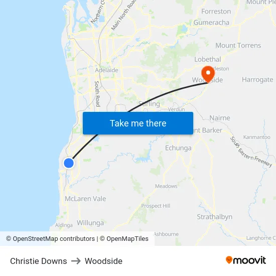 Christie Downs to Woodside map