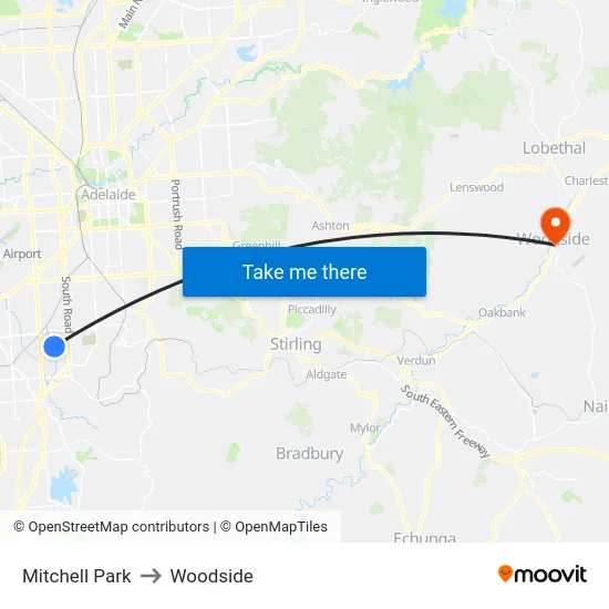 Mitchell Park to Woodside map