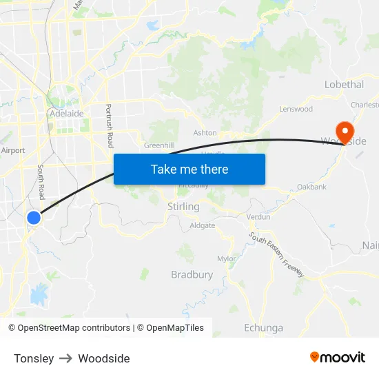 Tonsley to Woodside map