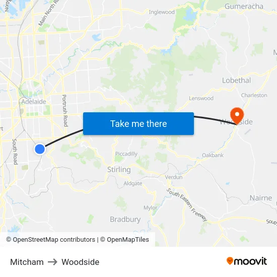 Mitcham to Woodside map