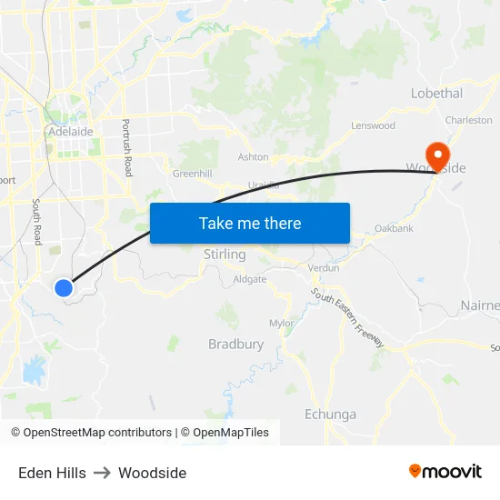 Eden Hills to Woodside map
