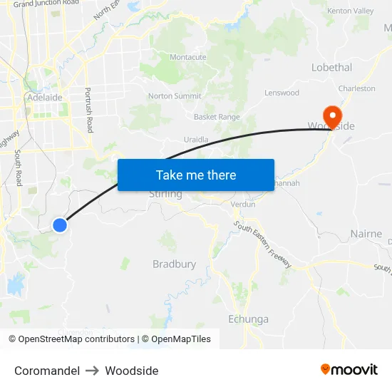 Coromandel to Woodside map