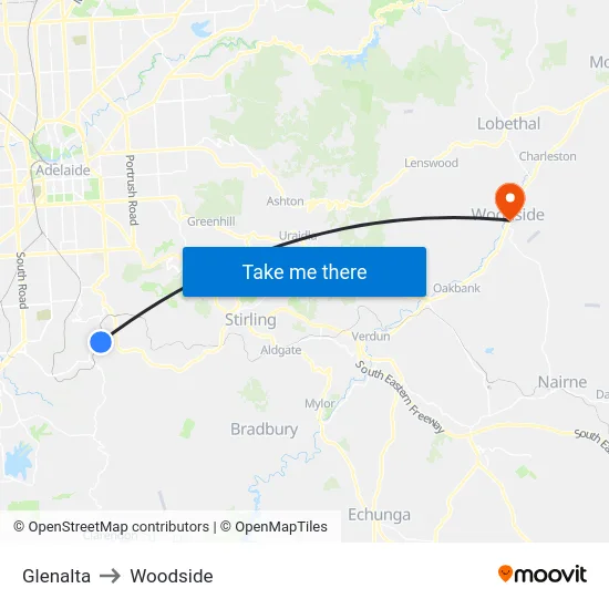 Glenalta to Woodside map