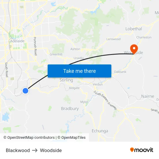 Blackwood to Woodside map