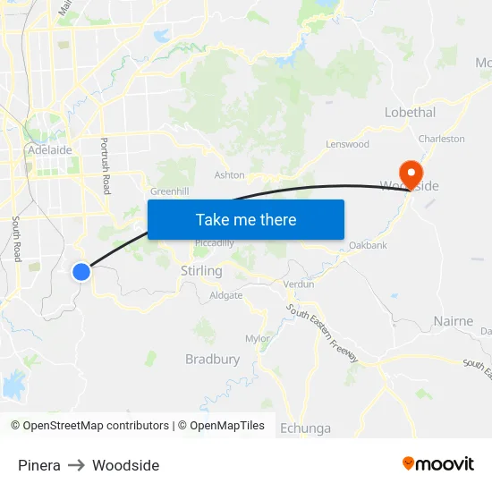 Pinera to Woodside map