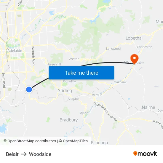 Belair to Woodside map