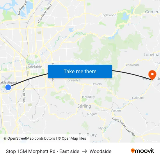 Stop 15M Morphett Rd - East side to Woodside map