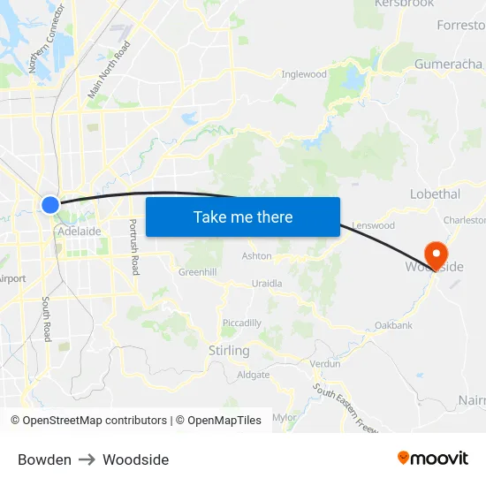 Bowden to Woodside map