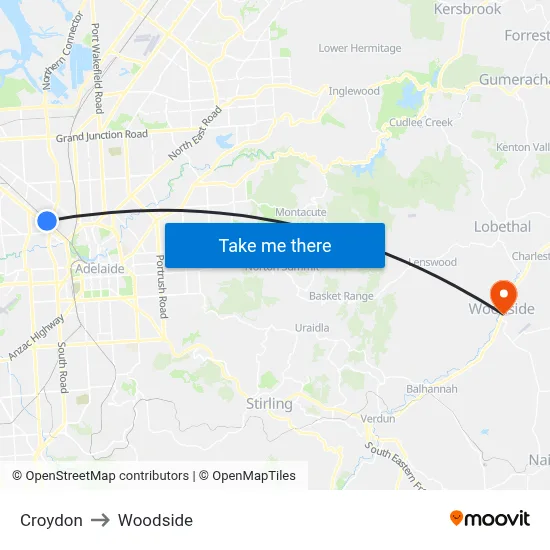 Croydon to Woodside map