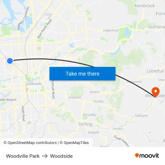 Woodville Park to Woodside map