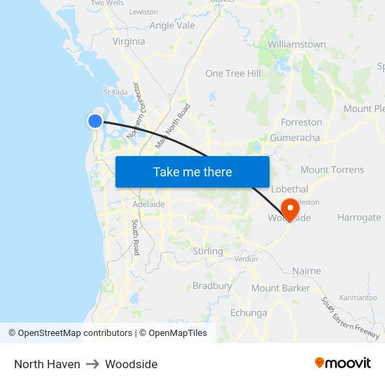 North Haven to Woodside map