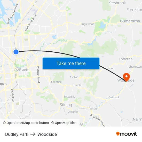 Dudley Park to Woodside map