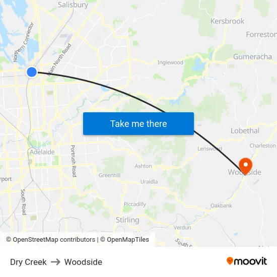 Dry Creek to Woodside map