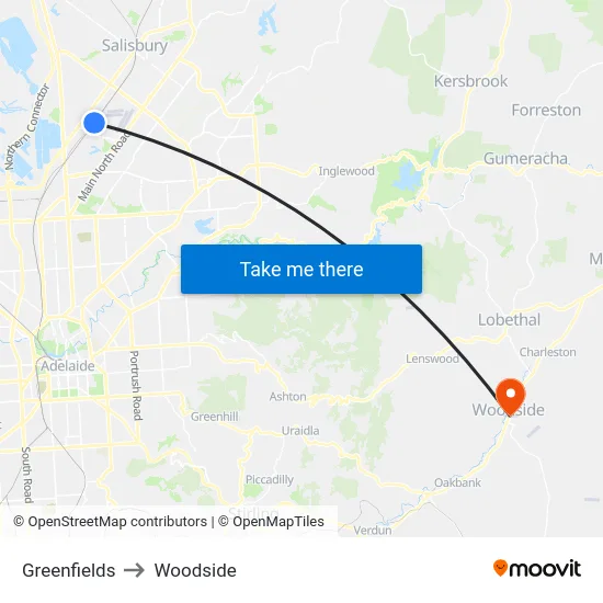 Greenfields to Woodside map