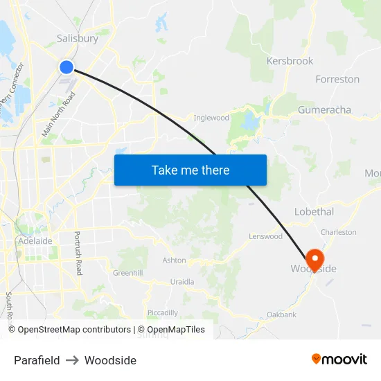 Parafield to Woodside map