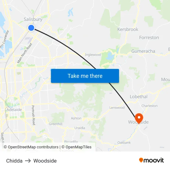 Chidda to Woodside map