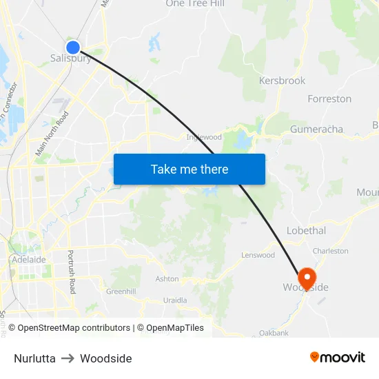 Nurlutta to Woodside map