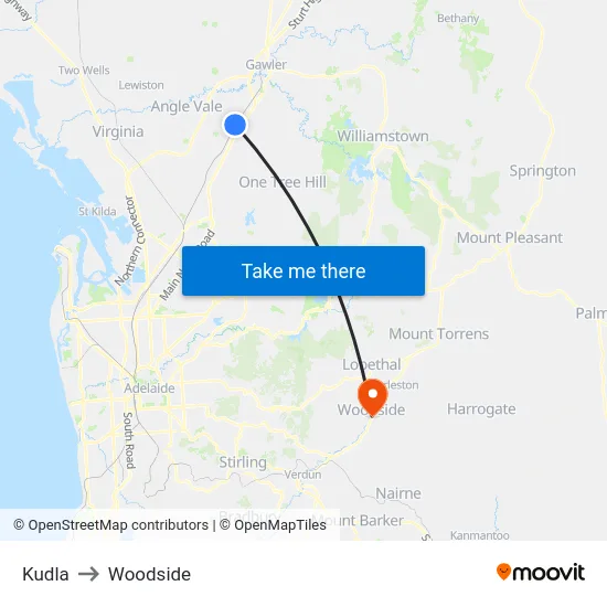 Kudla to Woodside map