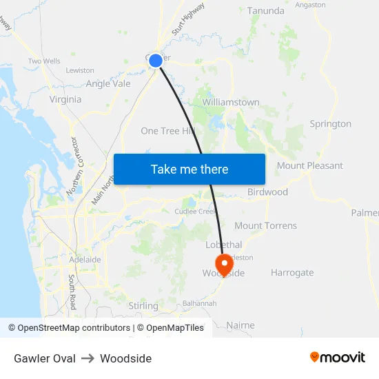 Gawler Oval to Woodside map