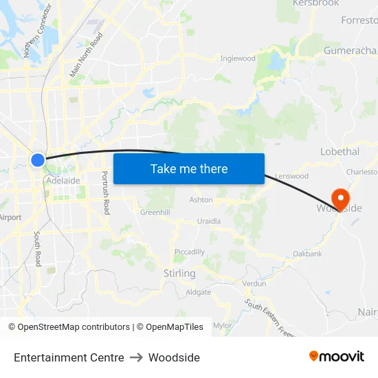 Entertainment Centre to Woodside map