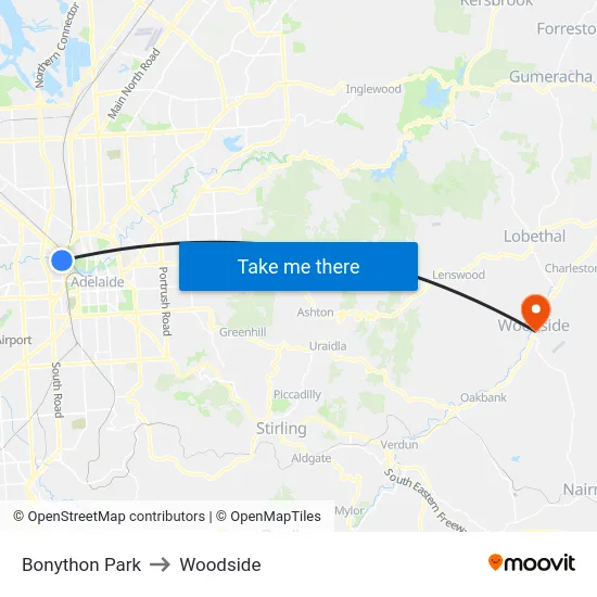 Bonython Park to Woodside map