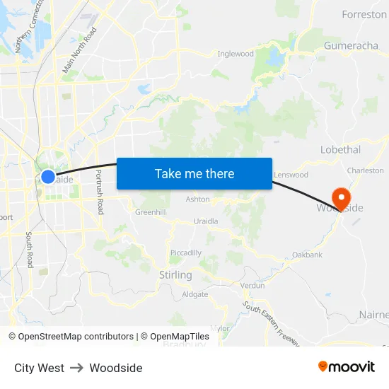 City West to Woodside map