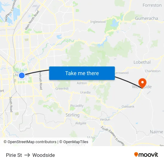 Pirie St to Woodside map