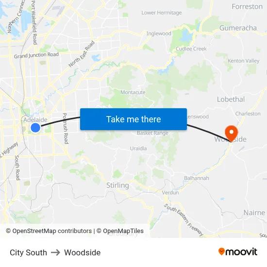City South to Woodside map