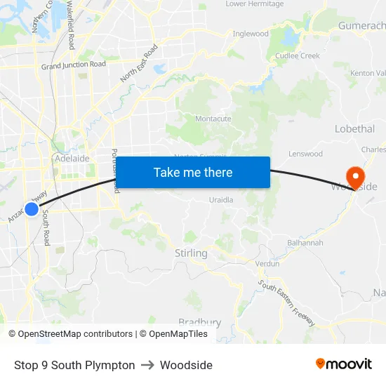 Stop 9 South Plympton to Woodside map