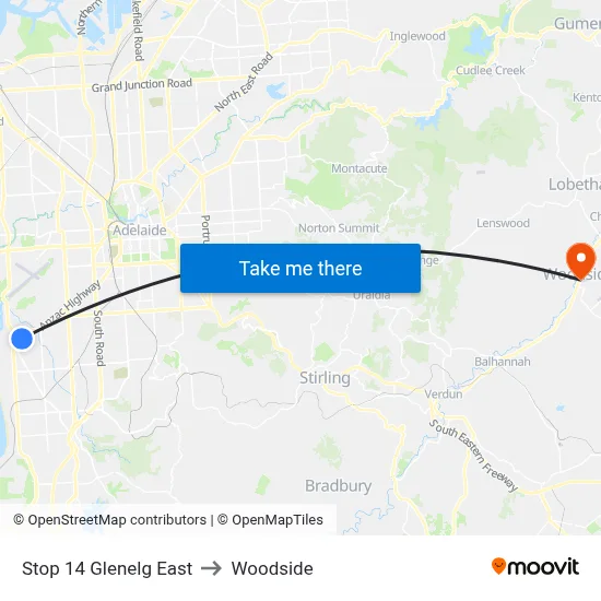 Stop 14 Glenelg East to Woodside map