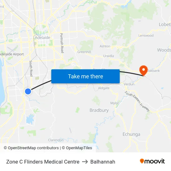 Zone C Flinders Medical Centre to Balhannah map