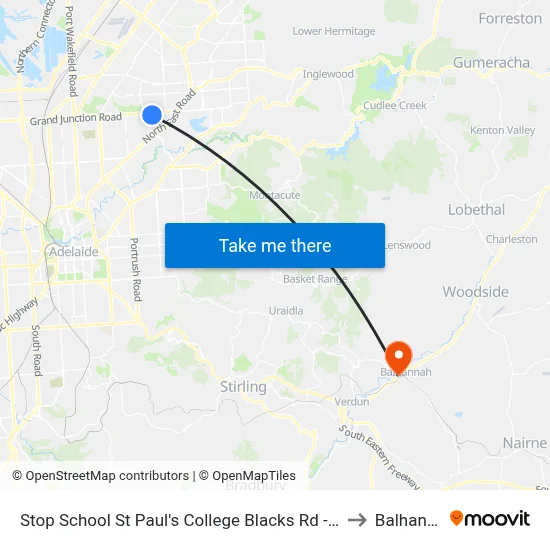 Stop School St Paul's College Blacks Rd - East side to Balhannah map