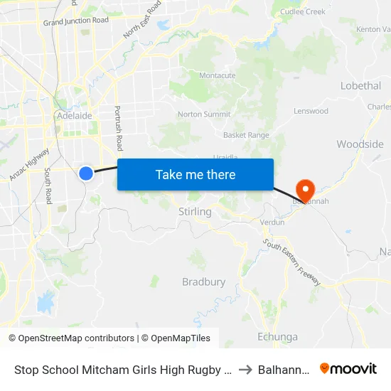 Stop School Mitcham Girls High Rugby St to Balhannah map