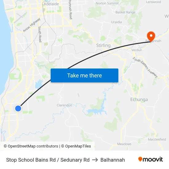 Stop School Bains Rd / Sedunary Rd to Balhannah map